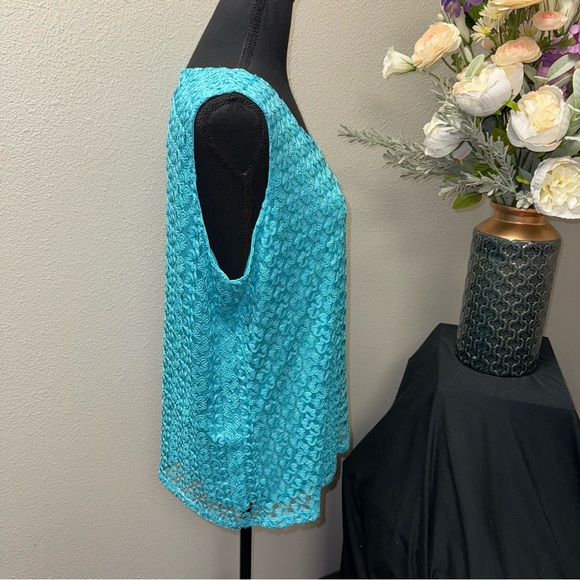 Allison Daley Turquoise Crochet Lace Sleeveless Tank Boho Summer - Picture 4 of 6
